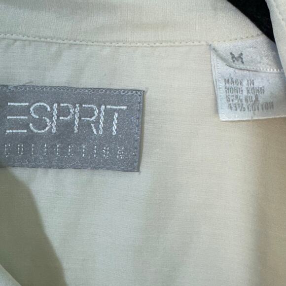 ESprit VTG Ivory White Button-Up Long-Sleeve Silk Blouse Shirt Size Medium - Picture 6 of 6